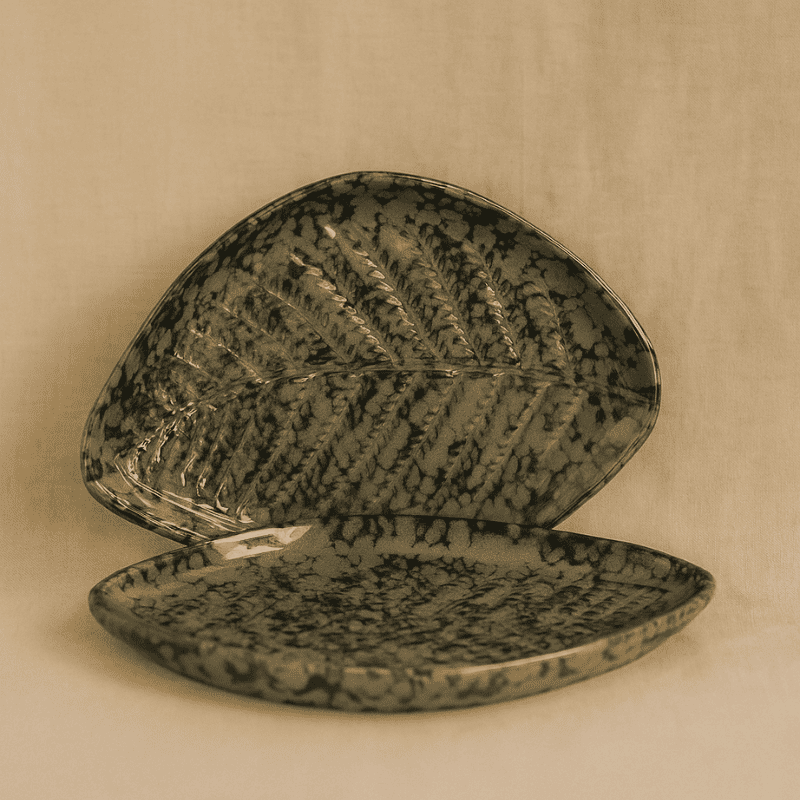 Noir Botanic Leaf Platter Plate