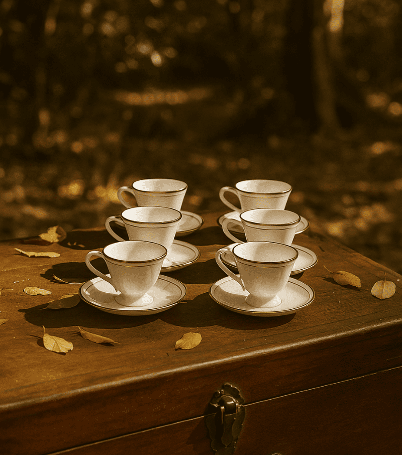 Golden Royale Tulip Tea Cup & Sauccer 24 Carat Heavy Gold, Set of 6