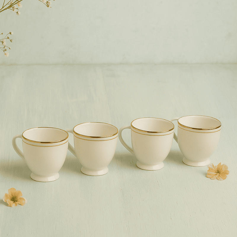 Golden Royale Pearl Tea Cups 24 Carat Heavy Gold Set of 4