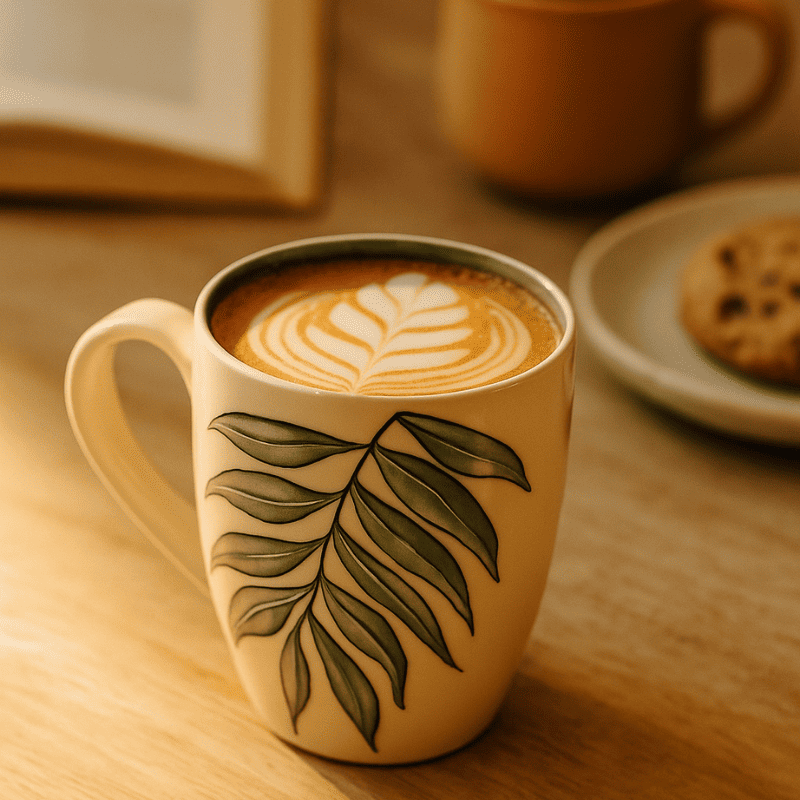 Natures Echo Fern White Coffee Cup, Set of 2