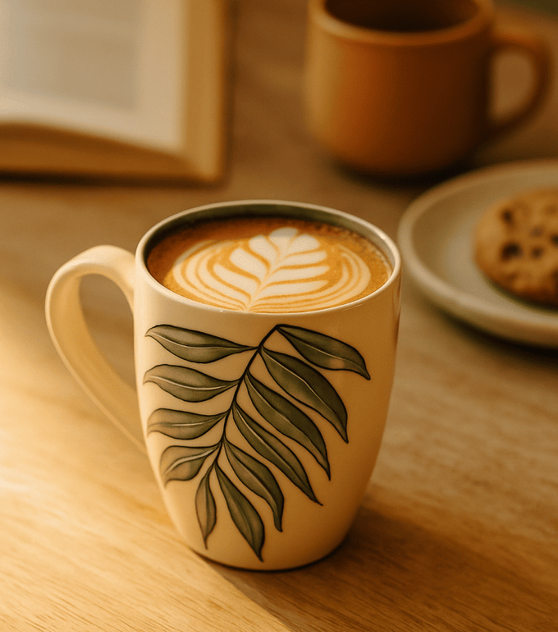 Natures Echo Fern White Coffee Cup, Set of 2